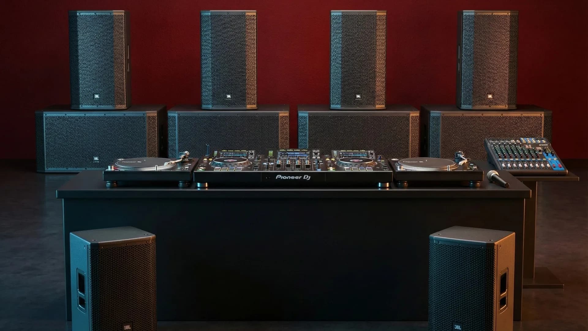 Le parc de sonorisation complet, enceintes et caissons JBL